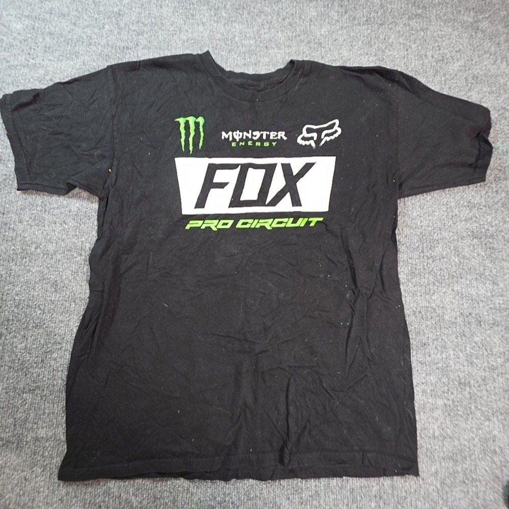 Fox Racing Shirt Mens Large Black Monster Energy Pro Circuit Graphic Tee T-Shirt